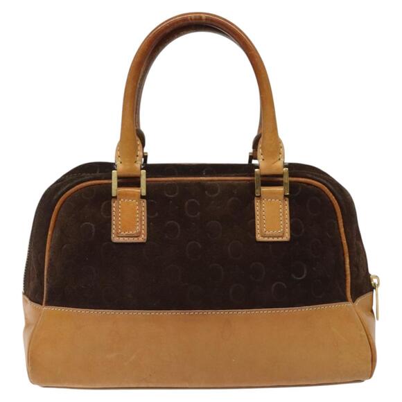 CELINE C Macadam Canvas Hand Bag Suede Brown Gold - Picture 3 of 12